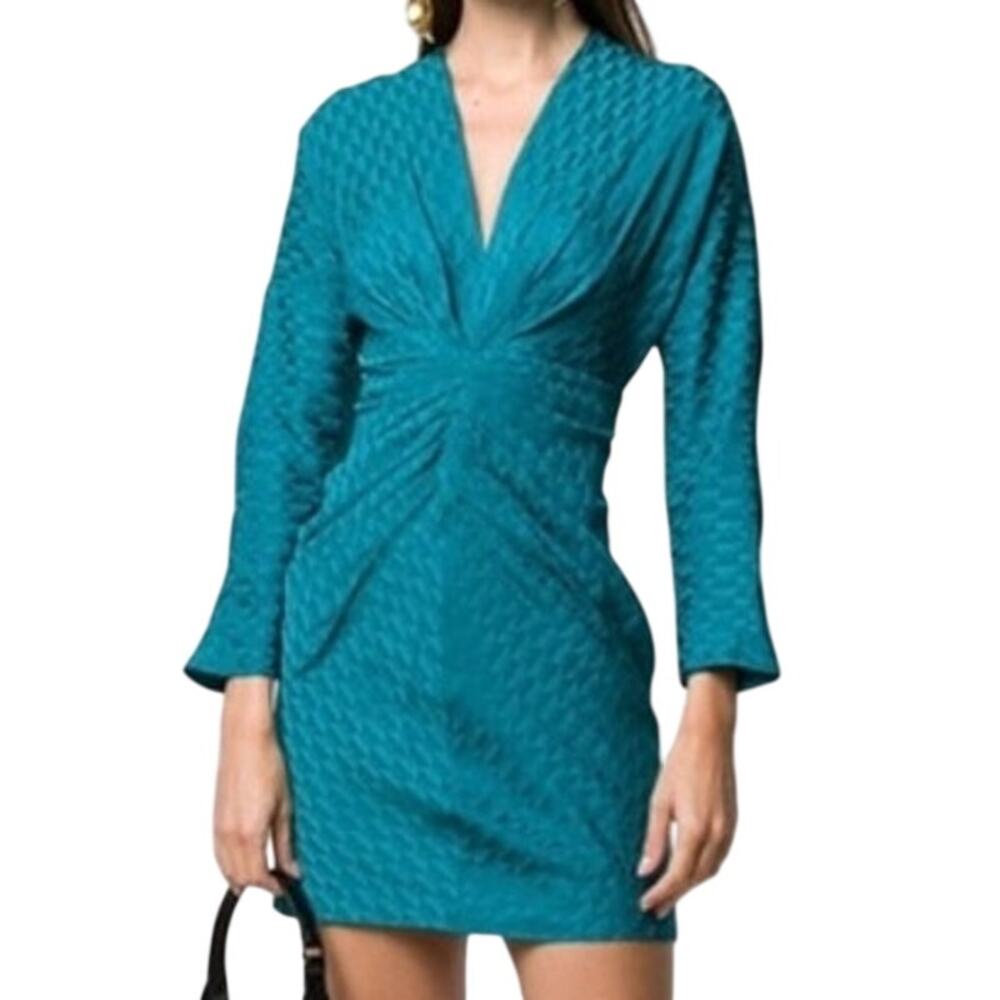 Sandro Paris Aney Jacquard Mini Dress Teal Blue Monogram Women's Size Small NWT
